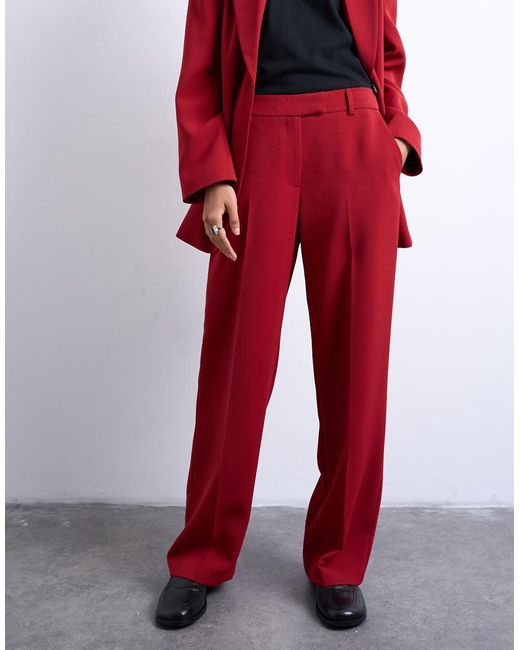 TOPSHOP Red Co Ord Mid Rise Clean Straight Trouser