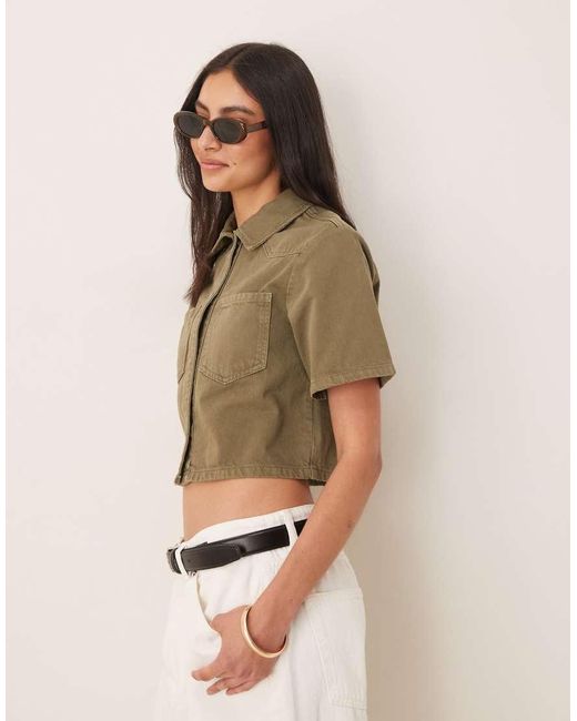 ASOS Natural Denim Crop Shirt