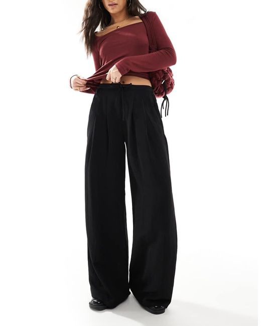 Stradivarius Blue Wide Leg Crinkle Tie Waist Trouser