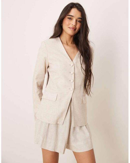Abercrombie & Fitch Natural Collarless Nipped Linen Blazer