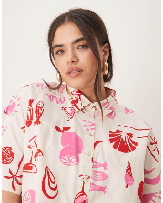 ASOS Pink Asos design curve – hemd aus popeline mit conversational-print, kombiteil