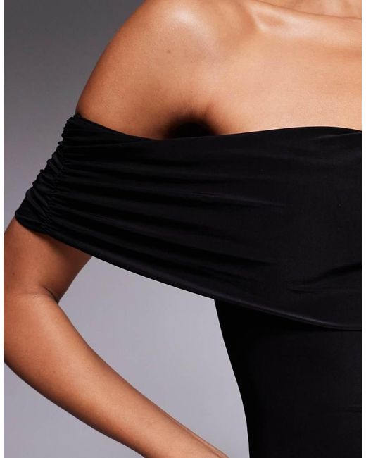 Kaiia Multicolor Exclusive Double Layered Slinky Foldover Bardot Asymmetric Contrast Hem Maxi Dress