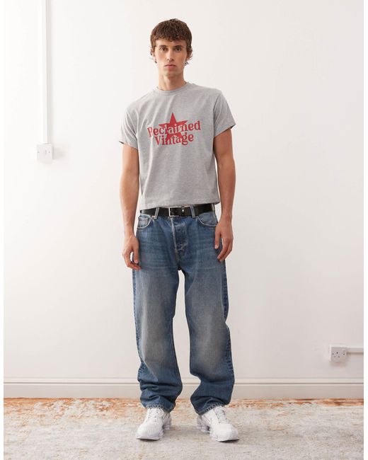 Reclaimed (vintage) Gray Slim Cropped Boxy Tee With Branded Graphic for men