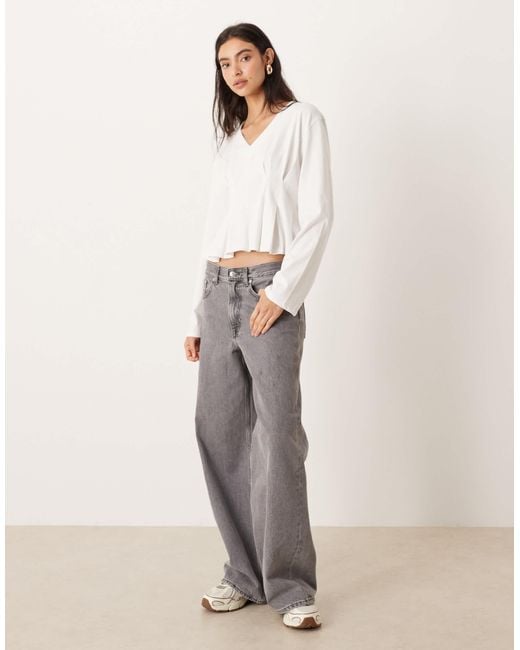 ASOS White Long Sleeve Tee With Tie Waist Cinch Detail