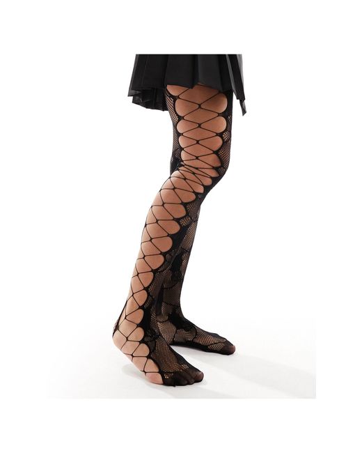ASOS Black Lace Tights With Side Cut Out Detail