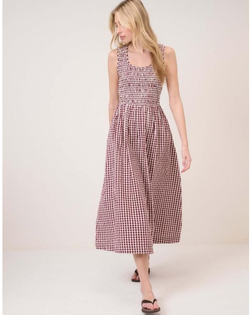 Nobody's Child Pink Gingham Shirred Kinsley Midi Dress
