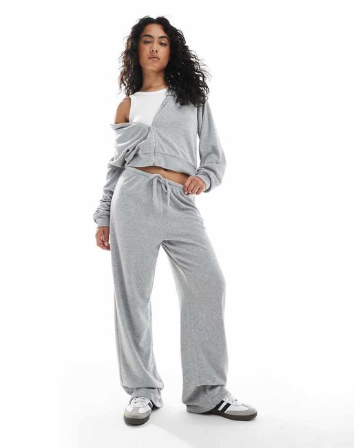 4th & Reckless Gray Towelling Tie Waist Wide Leg Joggers Co-Ord