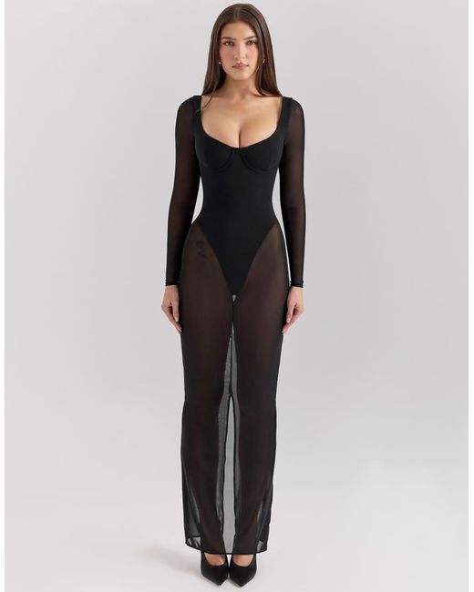 House Of Cb Black Everly Maxi Dress With Bodysuit