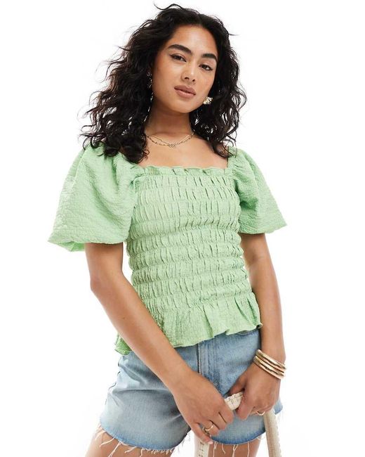 Miss Selfridge Blouse Met Gesmokt Detail in het Green