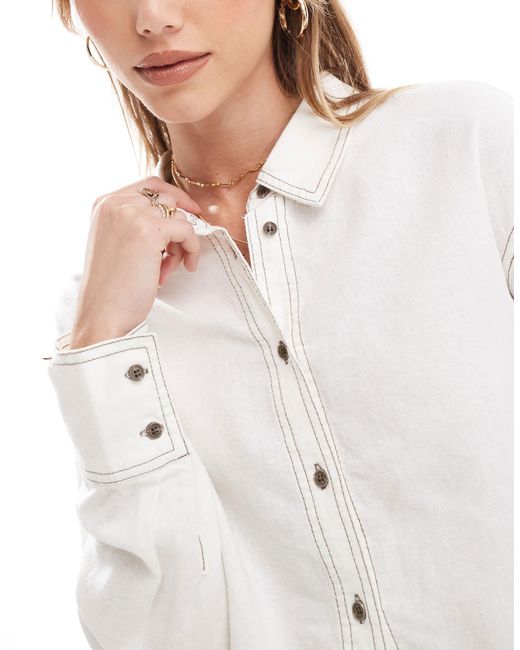 ONLY White – cropped-hemd aus leinen-mix