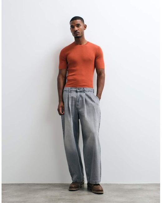 ASOS Red Essential Muscle Fit Fine Rib Knit Crew Neck for men