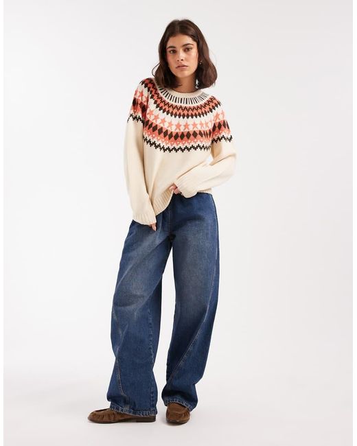 Threadbare Blue High Neck Fairisle Jumper