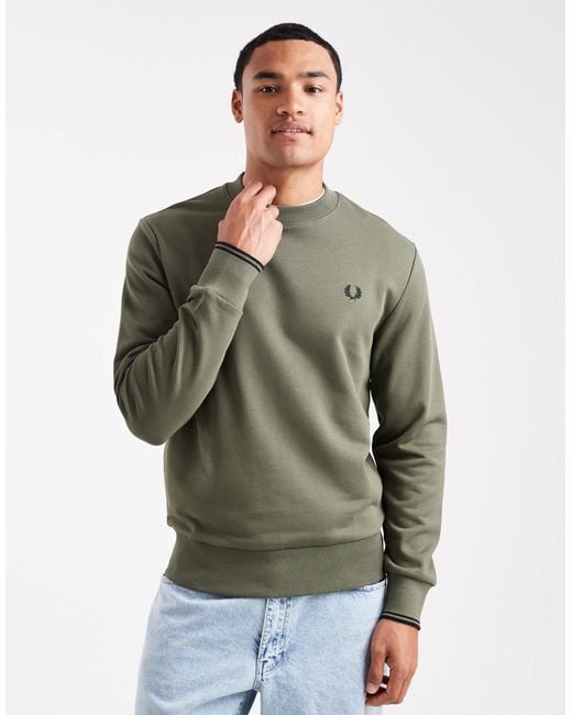 Fred Perry Green Crew Neck Sweatshirt for men