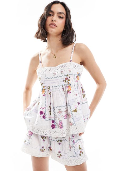 ASOS White Lace Trim Cami (part Of A Set)-multi