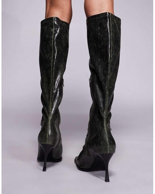 Public Desire Black Scorpion Square Toe Heeled Knee Boots