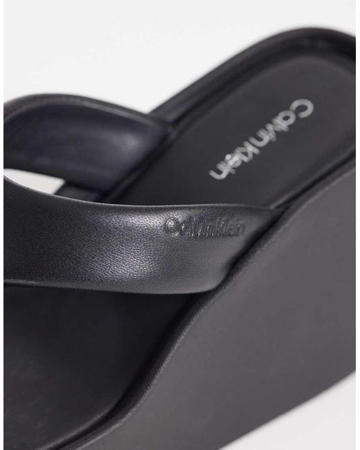 Calvin Klein Black Jeans Leather Thong Wedge Sandal