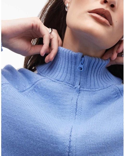 Collusion Blue Knitted Zip Through Stripe Funnel Neck Track Jacket