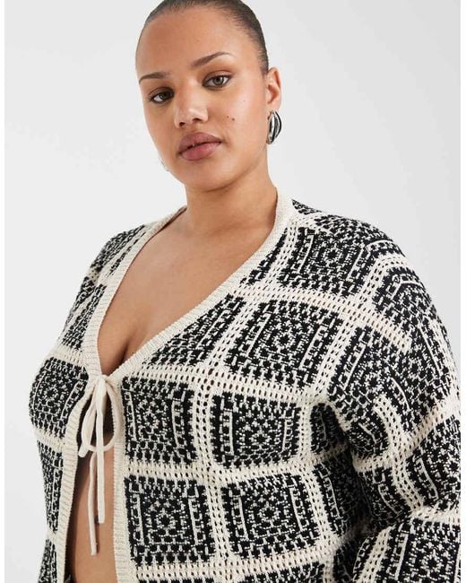 ONLY Black Tie Front Crochet Cardigan