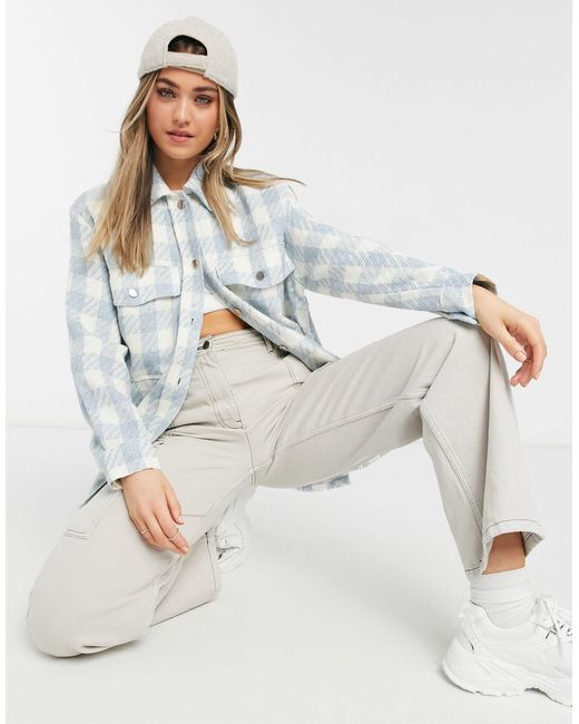 Stradivarius Tweed Shacket in Blue | Lyst