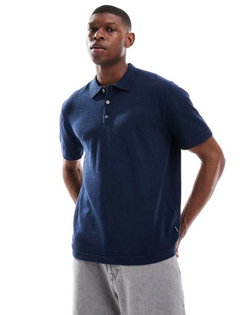 Jack & Jones Blue Relaxed Knit Polos for men
