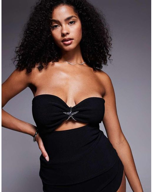 River Island Black Starfish Trim Ribbed Bandeau Co-Ord