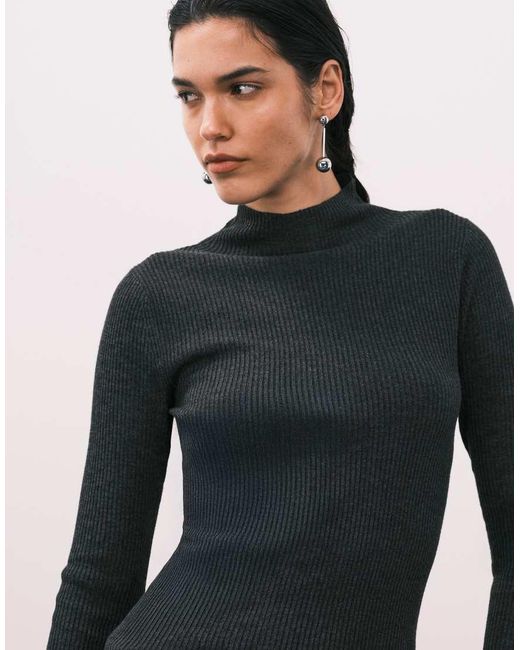 Mango Blue High Neck Asymmetric Knitted Top