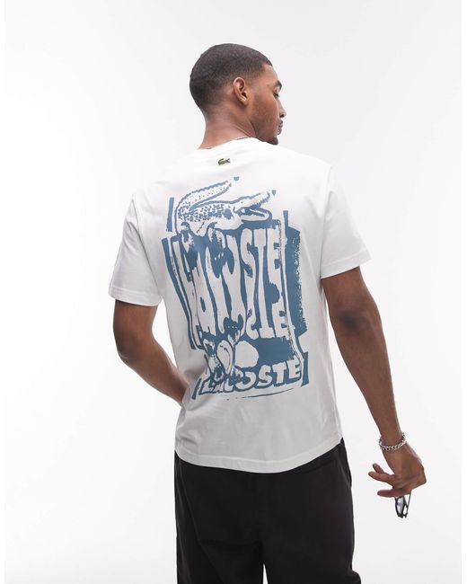 T-shirt décontracté avec logo imprimé sur le devant et au dos Lacoste pour homme en coloris Blue