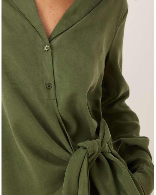 ASOS Green Soft Shirt With Drape Front And Tie