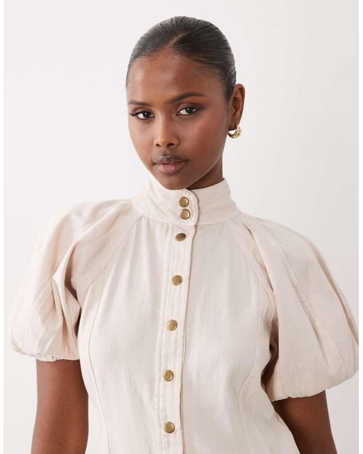 ASOS Natural Smock Button Down Mini Dress With Godets