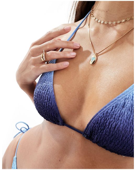 South Beach Blue Ombre Crinkle Triangle Bikini Top