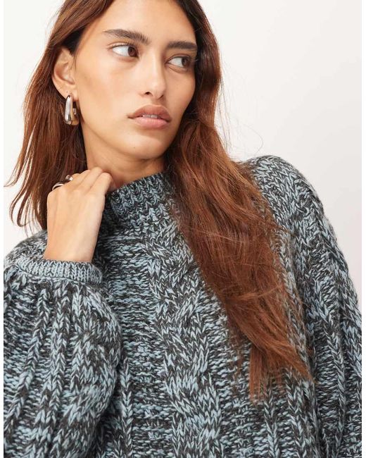 ARRANGE Gray Cable Knit High Neck Jumper With Volume Sleeve