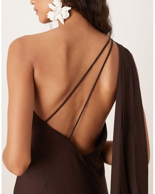 Vestido Asimétrico De Satén De Mango de color Brown