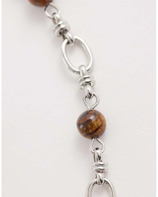 ASOS Natural Stationed Semi-Precious Tigers Eye Stone And Link Chain Bracelet for men