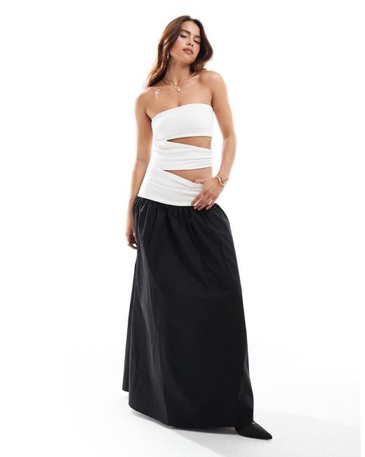 lova drop waist dress 4th & reckless 4th & Reckless contains linen bandeau ruched drop waist maxi dress in cream  & black polka dot