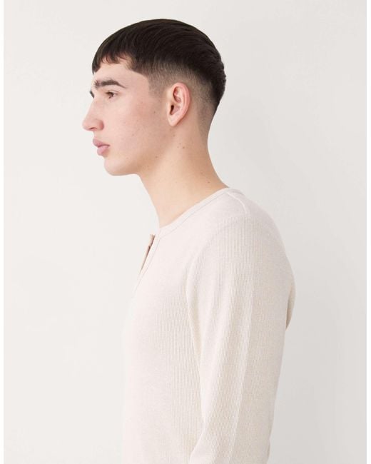 Collusion White Notch Neck Muscle Fit Long Sleeve Henley T-shirt for men