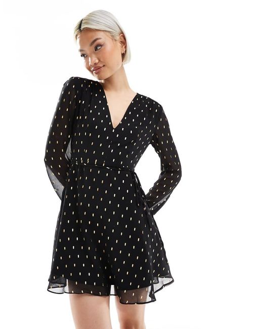 Glamorous Black V-Neck Mini Dress With Waist Tie
