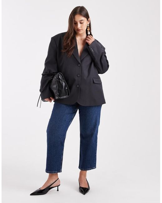 ASOS Black Curve Tailored Wool Blend Oversized Power Shoulder Blazer