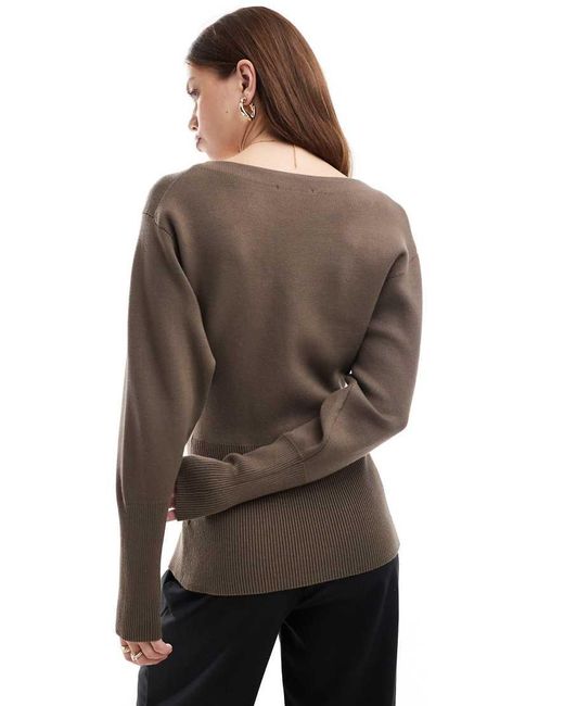 & Other Stories Gray Compact Knit Cardigan With V Neck And Volume Sleeves