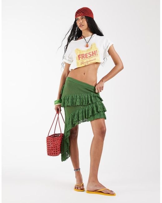 Reclaimed Vintage Green Crochet Tiered High Low Skirt