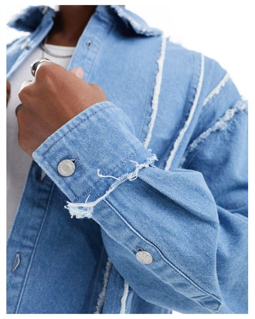 ASOS Blue Boxy Oversized Denim Shirt With Raw Edge Panelling for men