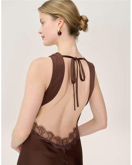 OMNES Natural Dresses Aurelia Satin And Lace Midi Dress With Open Back