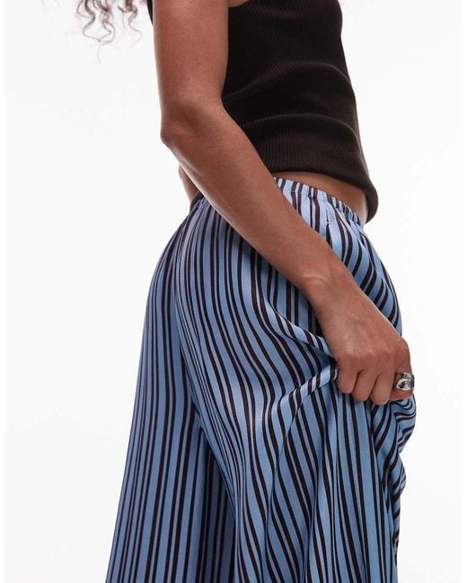 TOPSHOP Blue Co Ord Satin Tie Waist Wide Leg Trouser