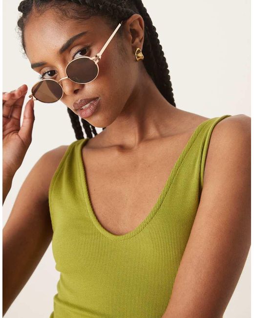 Vestito Al Polpaccio A Coste Senza Maniche Con Scollo A V di ASOS in Yellow