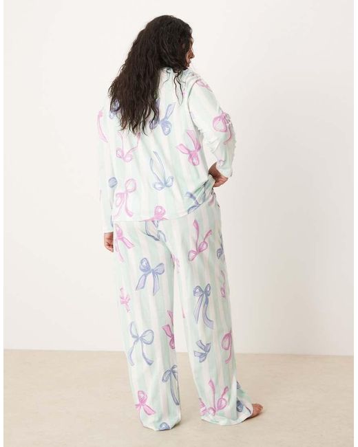 ASOS White Asos Design Curve Long Sleeve Top & Pants Pajama Set