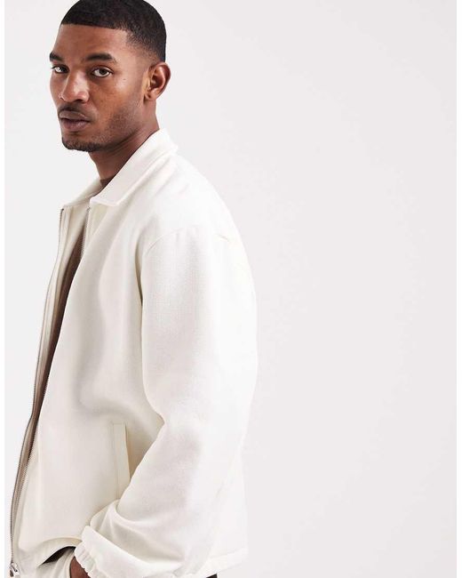 ASOS Natural Relaxed Zip Through Pique Shacket for men