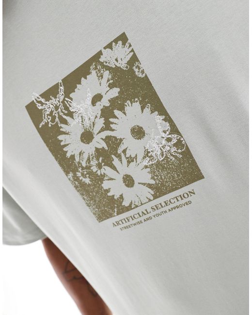 Pull&Bear Gray Floral Printed T-shirt for men