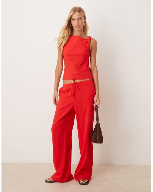 Pantalones Rojos Con Cordón Ajustable De (Parte De Un Conjunto) Mango de color Red
