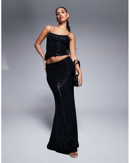 ASOS Blue Co-Ord Glitter Foil Fishtail Maxi Skirt