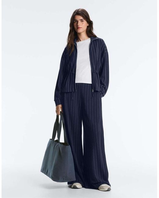 Oysho Blue Soft-Touch Modal Jacket With Adjustable Waist And High Collar