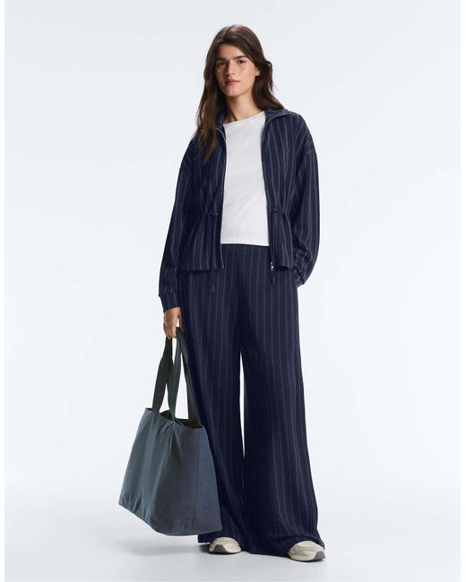 Oysho Blue Soft-Touch Wide-Leg Trousers With Side Pleat And Modal